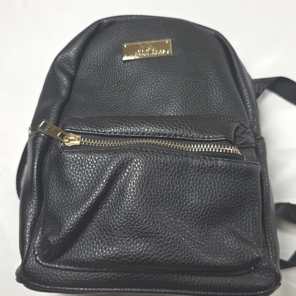 Michael Kors Mini Backpack Black Pebbled Vegan Leather Gold Hardware MK Logo
